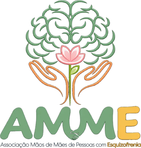 Símbolo da AMME: um cérebro em forma de árvore, uma flor de lótus e mãos que amparam